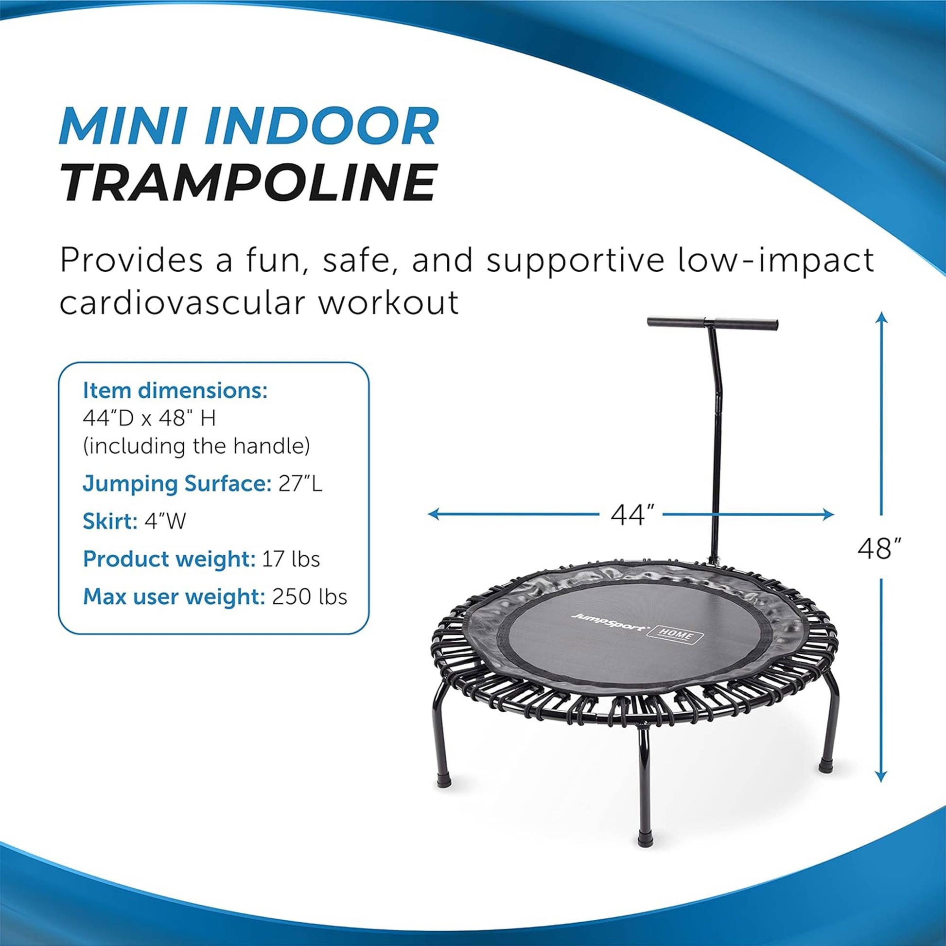 JumpSport Round Home Fitness Indoor Mini Rebounder Trampoline for Adults, Black - Angler's Pro Tackle & Outdoors