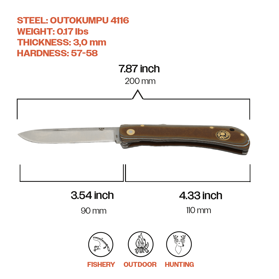 Kam Knife - PR77 - 4116 Steel - Micarta Handle - Black Lock Pocket Knife - Angler's Pro Tackle & Outdoors