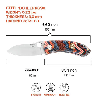 Kam Knife – T10 - N690 Steel - Blue G Micarta Handle - Pocket Knife - Angler's Pro Tackle & Outdoors