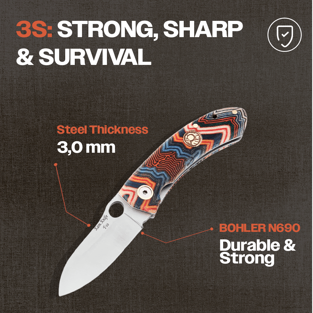 Kam Knife – T10 - N690 Steel - Blue G Micarta Handle - Pocket Knife - Angler's Pro Tackle & Outdoors