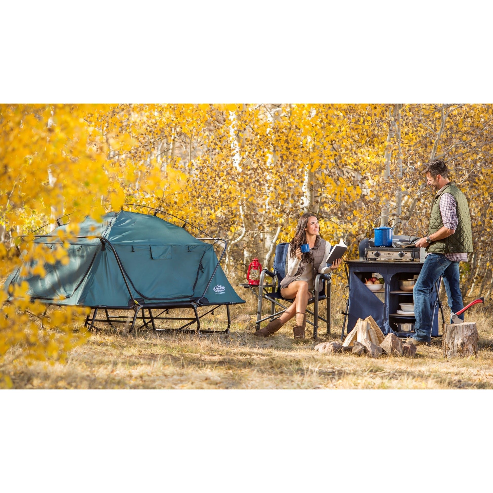 Kamp - Rite Double Quick Setup 2 Person Elevated Cot, Lounge Chair, & Tent, Gray - Angler's Pro Tackle & Outdoors