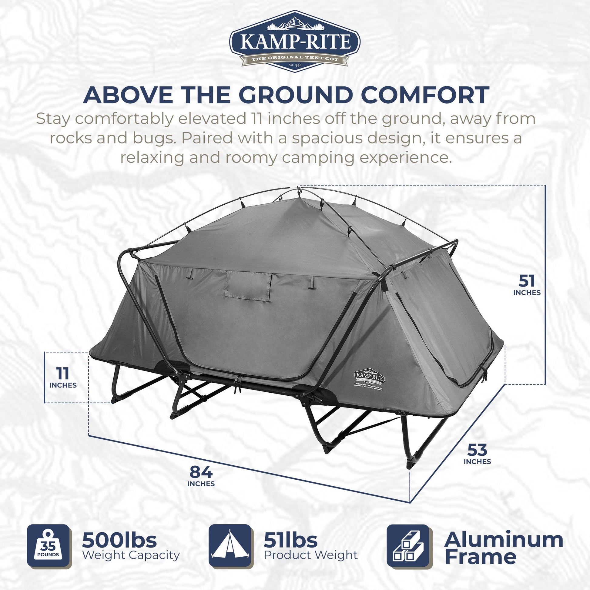 Kamp - Rite Double Quick Setup 2 Person Elevated Cot, Lounge Chair, & Tent, Gray - Angler's Pro Tackle & Outdoors