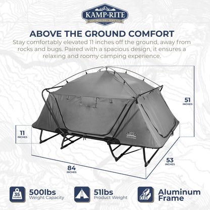 Kamp - Rite Double Quick Setup 2 Person Elevated Cot, Lounge Chair, & Tent, Gray - Angler's Pro Tackle & Outdoors