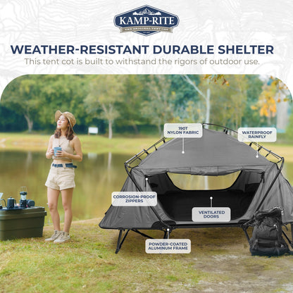 Kamp - Rite Double Quick Setup 2 Person Elevated Cot, Lounge Chair, & Tent, Gray - Angler's Pro Tackle & Outdoors