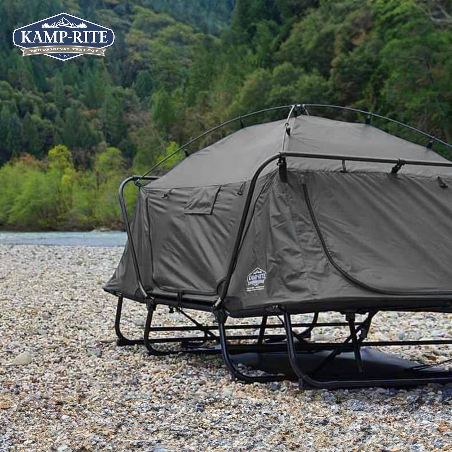 Kamp - Rite Double Quick Setup 2 Person Elevated Cot, Lounge Chair, & Tent, Gray - Angler's Pro Tackle & Outdoors