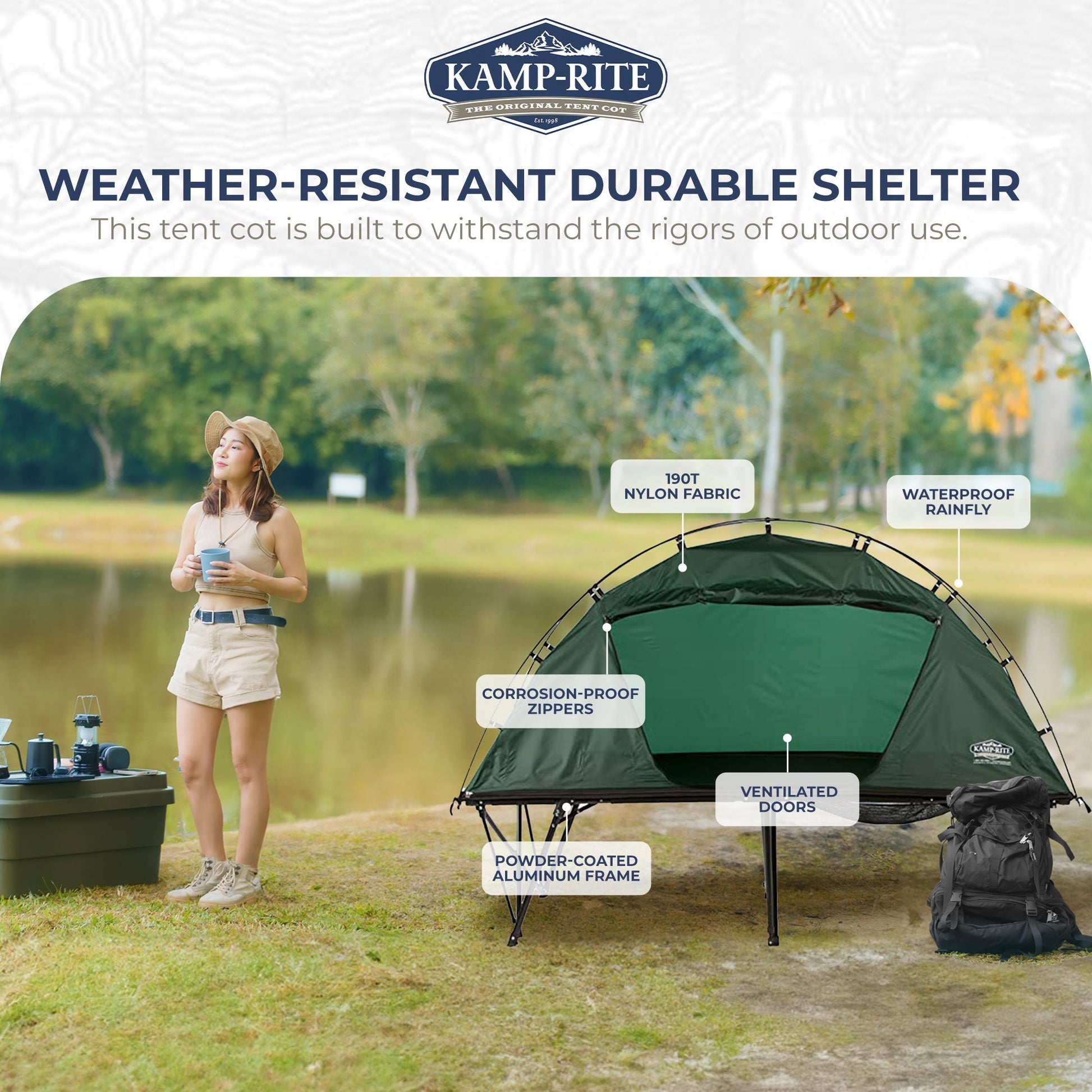 Kamp - Rite Extra Large Compact Quick Setup 1 Person Tent Cot, Chair & Tent, Green - Angler's Pro Tackle & Outdoors