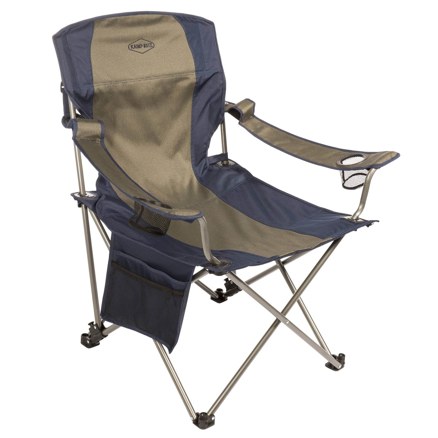 Kamp Rite Folding Camp Chair w/ 2 Cupholders and Detachable Footrest, Navy/Tan - Angler's Pro Tackle & Outdoors