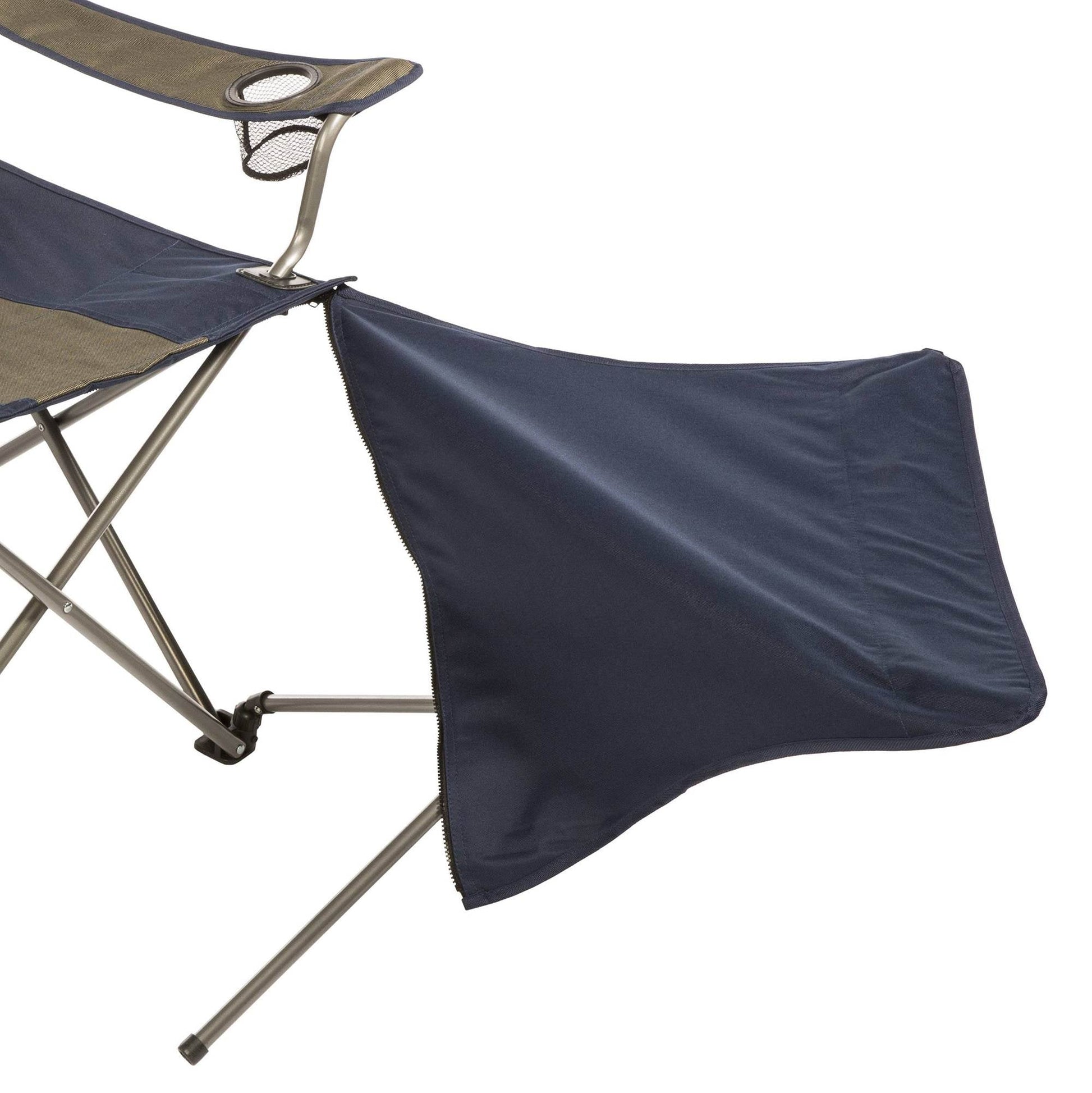 Kamp Rite Folding Camp Chair w/ 2 Cupholders and Detachable Footrest, Navy/Tan - Angler's Pro Tackle & Outdoors