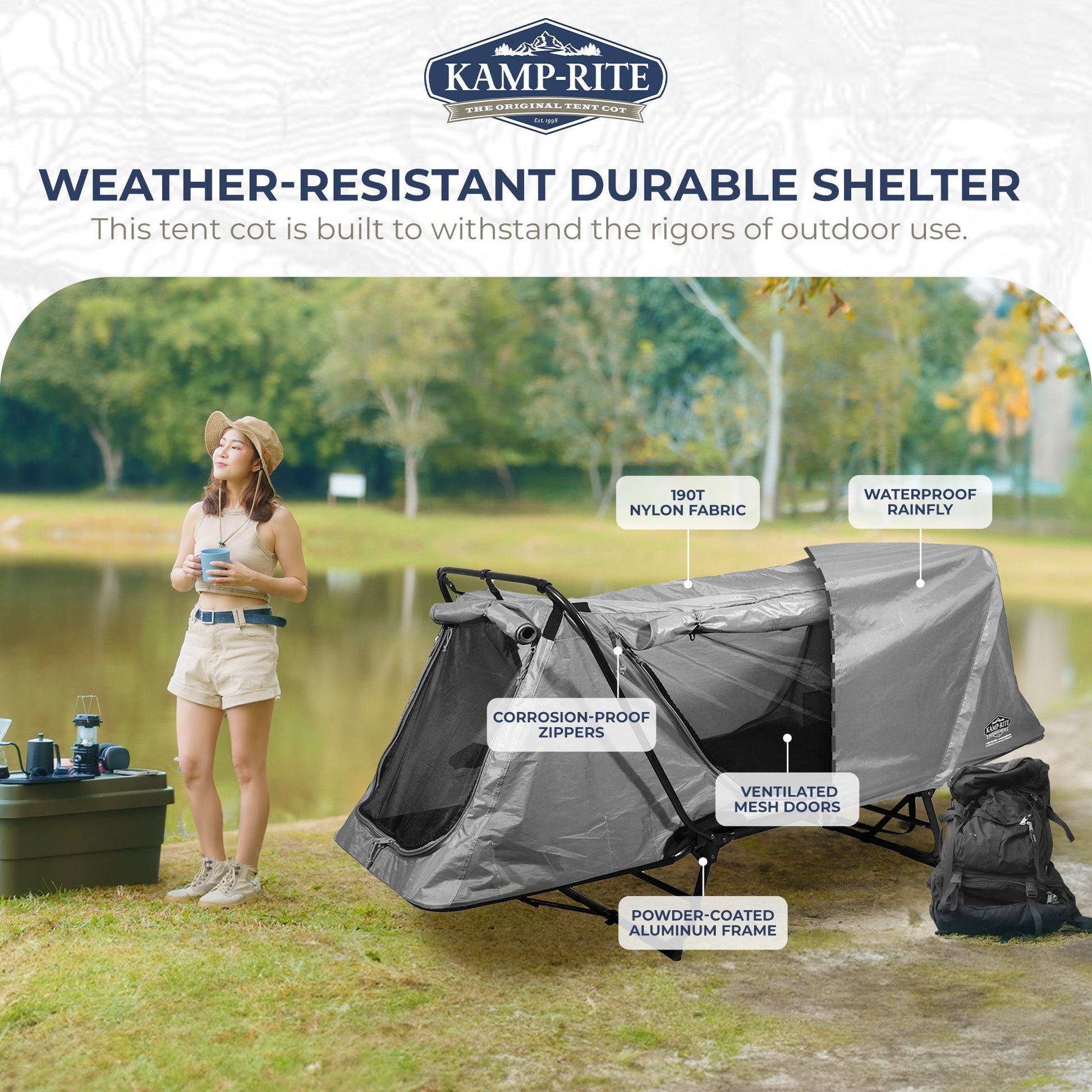 Kamp - Rite Original Quick Setup 1 Person Elevated Cot, Lounge Chair, & Tent, Gray - Angler's Pro Tackle & Outdoors