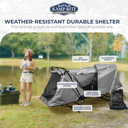 Kamp - Rite Original Quick Setup 1 Person Elevated Cot, Lounge Chair, & Tent, Gray - Angler's Pro Tackle & Outdoors