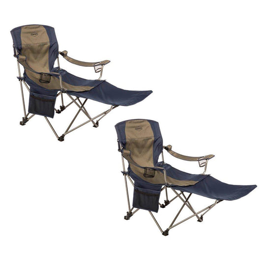 Kamp - Rite Outdoor Folding Lounge Chair w/ Detachable Footrest, Blue/Tan (2 Pack) - Angler's Pro Tackle & Outdoors