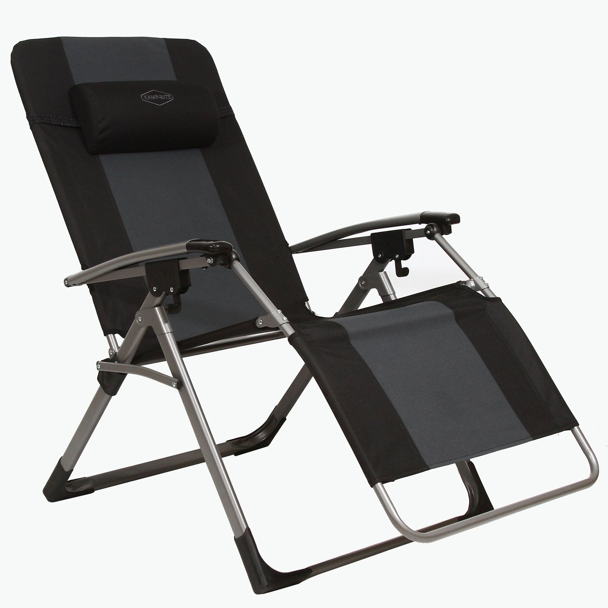 Kamp - Rite Outdoor Folding Recliner Zero Gravity Chair w/Head Pillow, Gray/Black - Angler's Pro Tackle & Outdoors