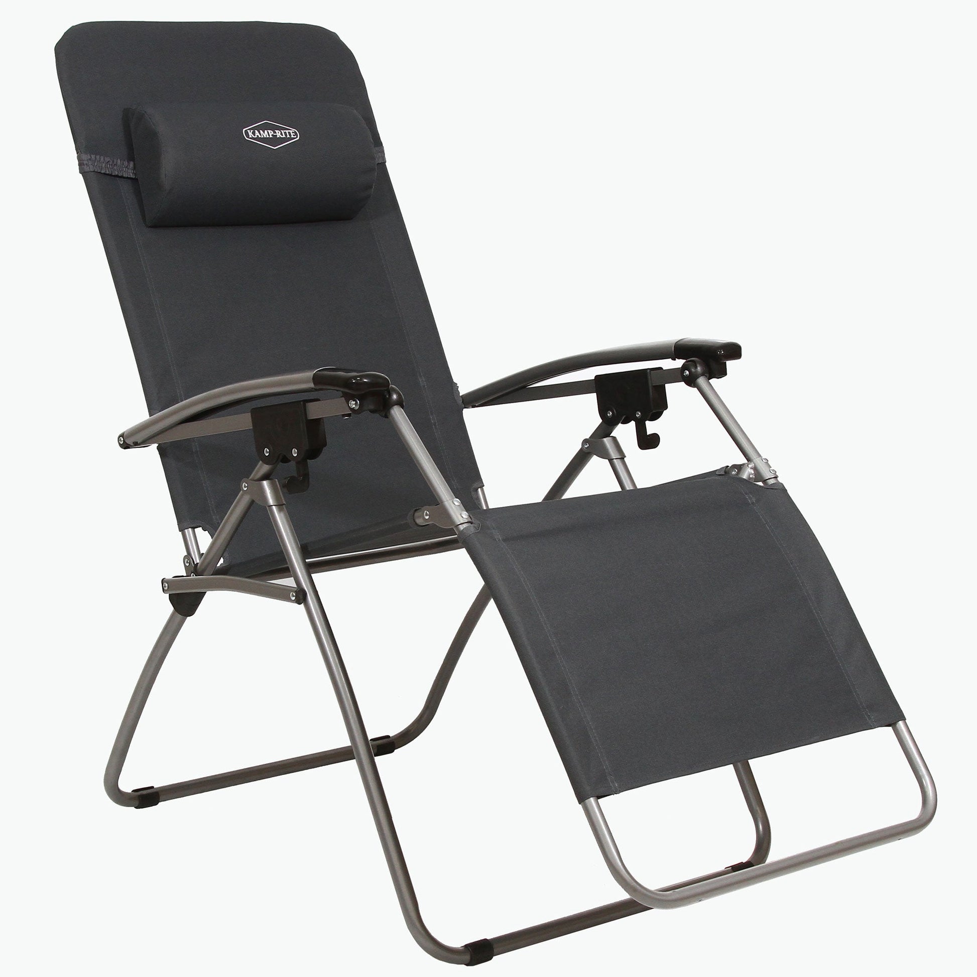 Kamp - Rite Outdoor Folding Reclining Zero Gravity Chair w/ Headrest Pillow, Gray - Angler's Pro Tackle & Outdoors