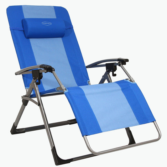 Kamp - Rite Outdoor Folding Reclining Zero Gravity Chair w/Headrest Pillow, Blue - Angler's Pro Tackle & Outdoors