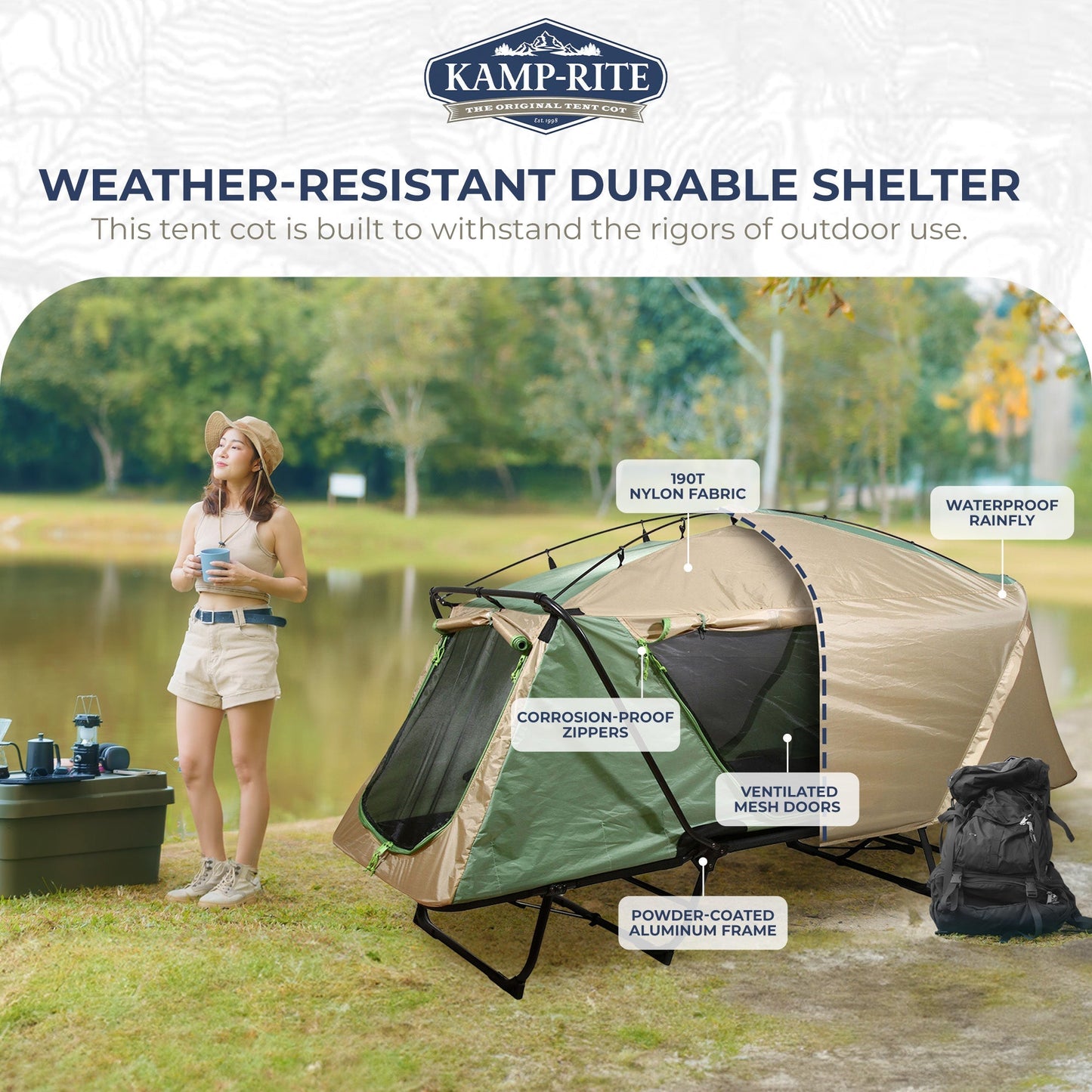 Kamp - Rite Oversized Quick Setup 1 Person Cot, Lounge Chair, & Tent, w/Domed Top - Angler's Pro Tackle & Outdoors