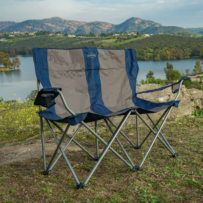 Kamp - Rite Portable Folding Outdoor Double Camping Lawn Beach Chair, Navy/Tan - Angler's Pro Tackle & Outdoors