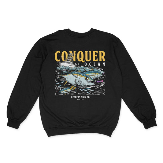 Keepers Only Co. Conquer The Ocean Black Crewneck Sweater - Angler's Pro Tackle & Outdoors