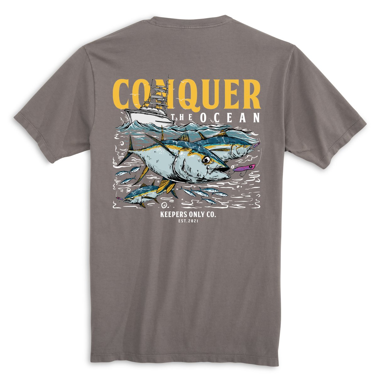 Keepers Only Co. Conquer The Ocean Graphite T-Shirt - Angler's Pro Tackle & Outdoors