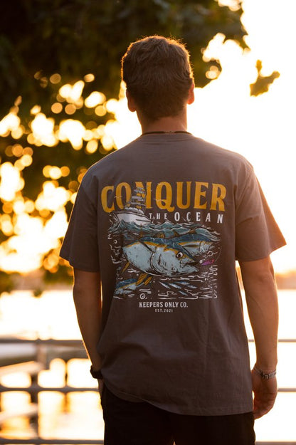 Keepers Only Co. Conquer The Ocean Graphite T-Shirt - Angler's Pro Tackle & Outdoors