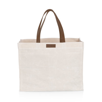 Picnic Time Market Waxed Canvas Tote with Leatherette Handles