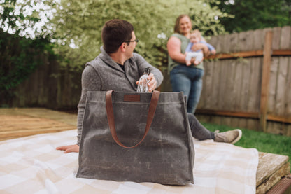 Picnic Time Market Waxed Canvas Tote with Leatherette Handles