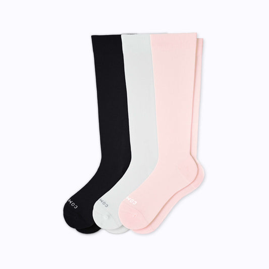 Comrad Knee-High Compression Socks – 3 Pack Solids Black/Rose/White