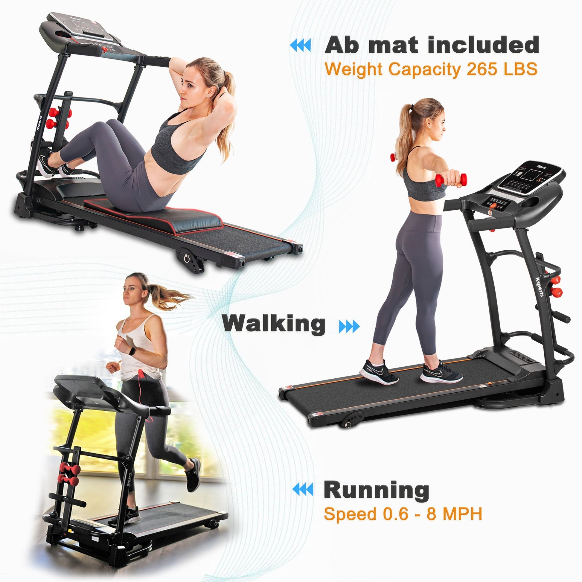 Ksports 16 Inch Wide Foldable Home Treadmill w/ Bluetooth & Fitness Tracking App - Angler's Pro Tackle & Outdoors