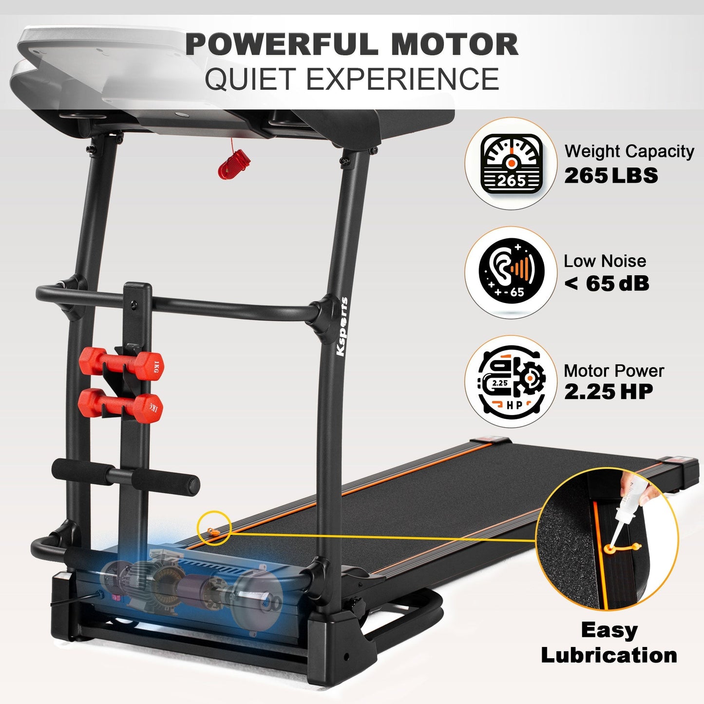 Ksports 16 Inch Wide Foldable Home Treadmill w/ Bluetooth & Fitness Tracking App - Angler's Pro Tackle & Outdoors