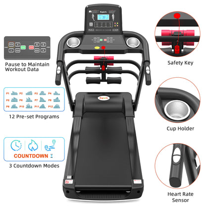 Ksports 16 Inch Wide Foldable Home Treadmill w/ Bluetooth & Fitness Tracking App - Angler's Pro Tackle & Outdoors