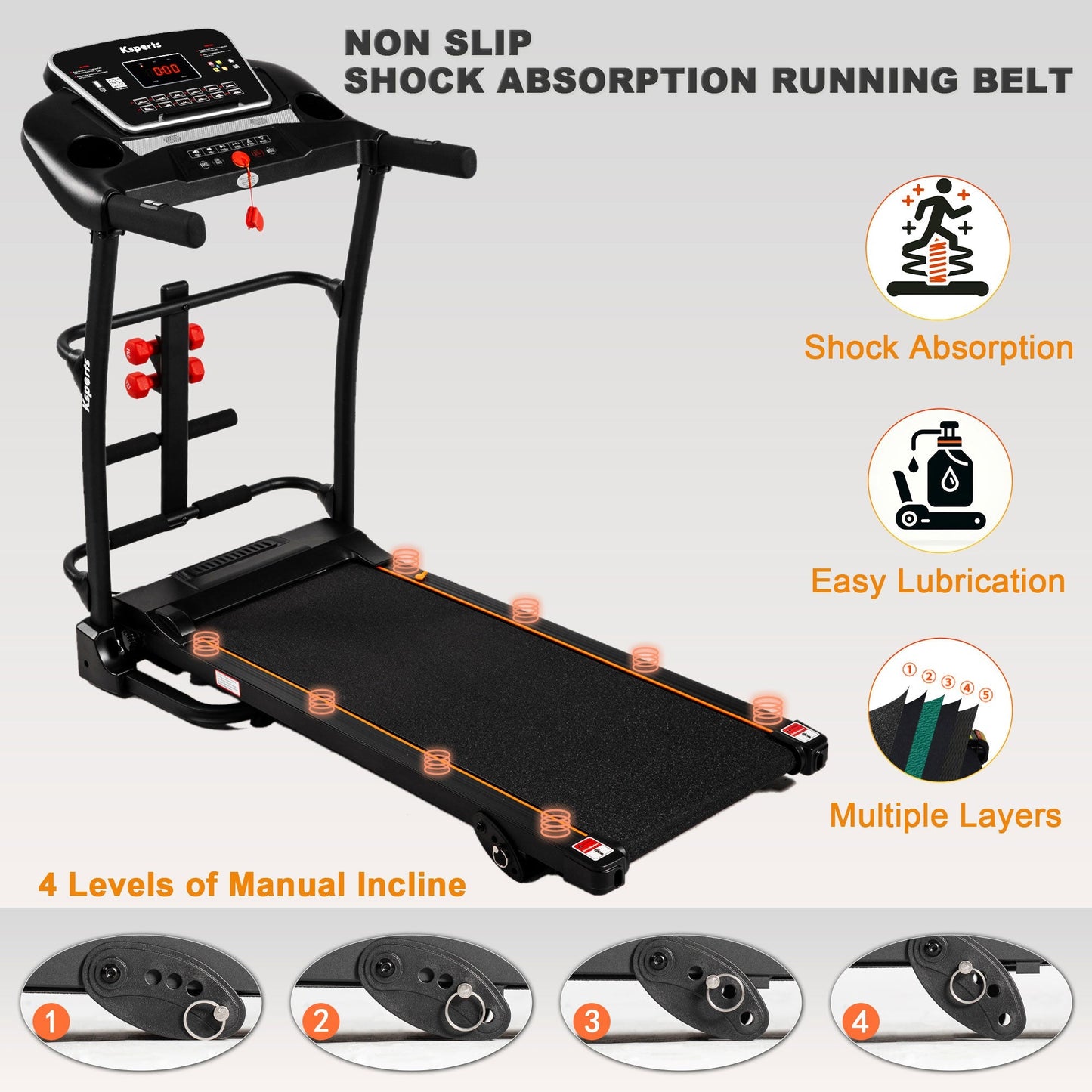Ksports 16 Inch Wide Foldable Home Treadmill w/ Bluetooth & Fitness Tracking App - Angler's Pro Tackle & Outdoors