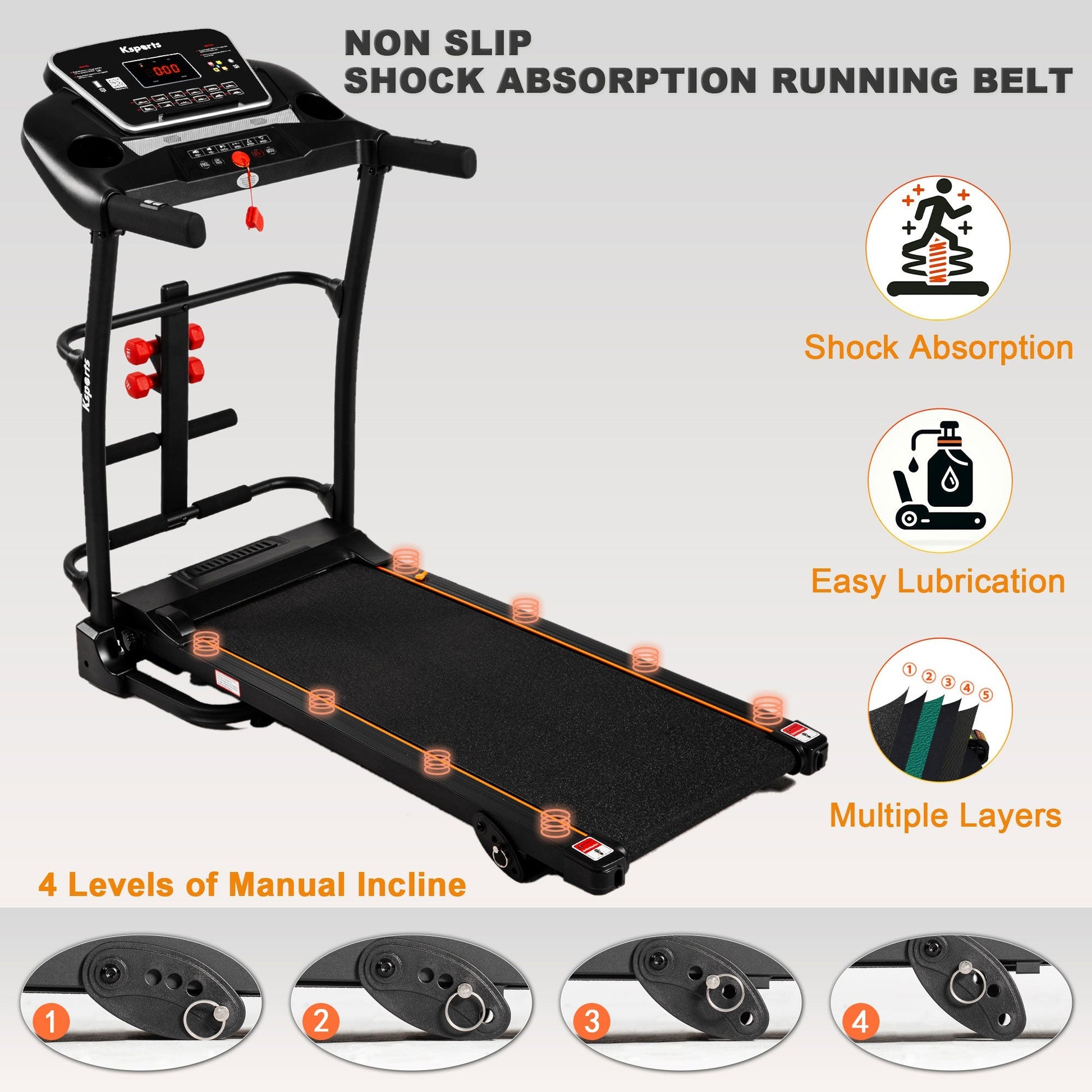 Ksports 16 Inch Wide Foldable Home Treadmill w/ Bluetooth & Fitness Tracking App - Angler's Pro Tackle & Outdoors