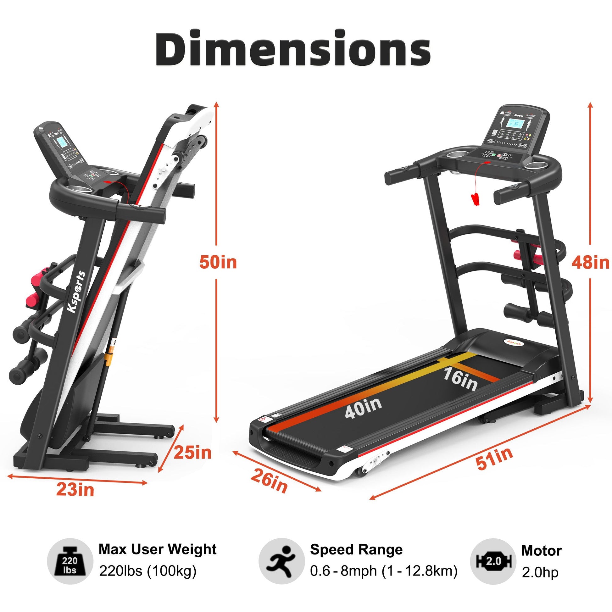 Ksports 16 Inch Wide Foldable Home Treadmill w/ Bluetooth & Fitness Tracking App - Angler's Pro Tackle & Outdoors