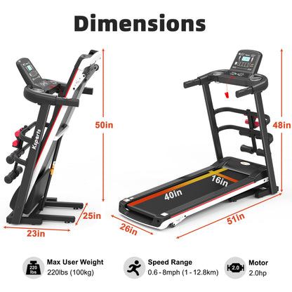Ksports 16 Inch Wide Foldable Home Treadmill w/ Bluetooth & Fitness Tracking App - Angler's Pro Tackle & Outdoors