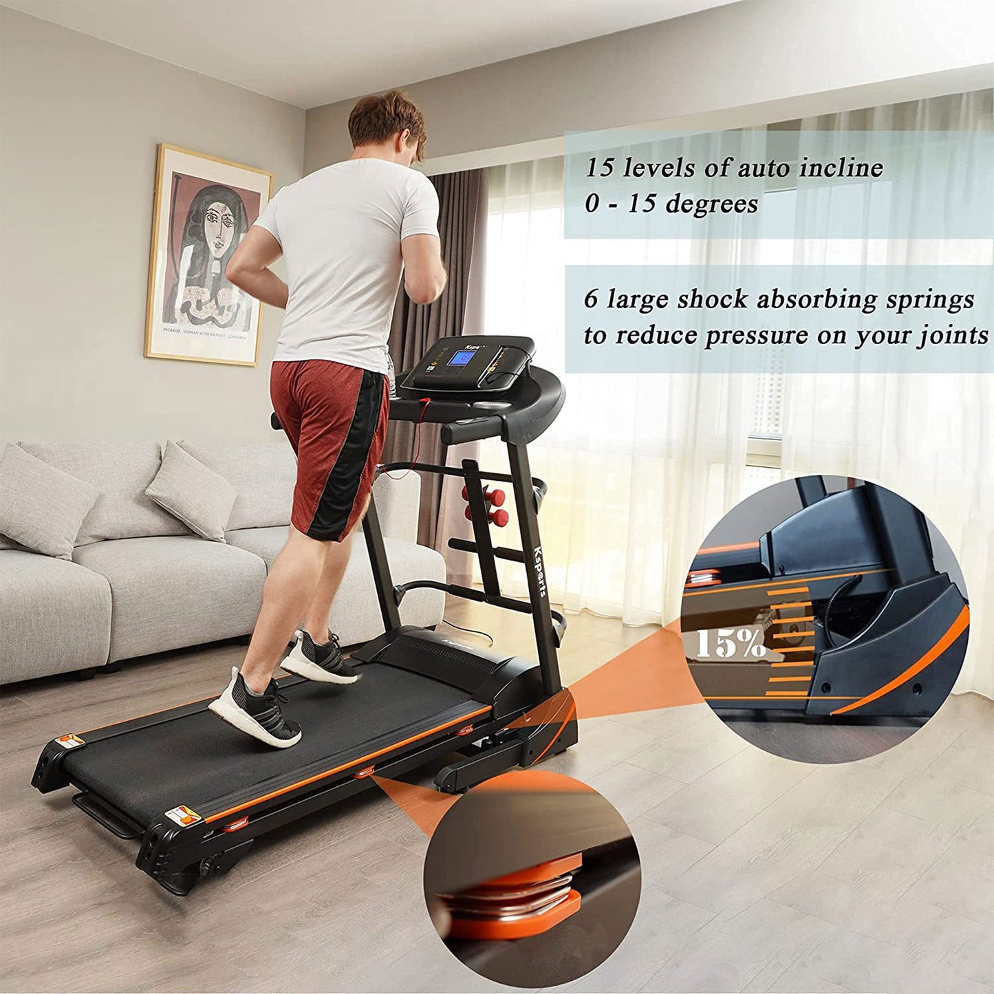 Ksports 16.5 In Wide Foldable Home Treadmill w/ Bluetooth & Fitness Tracking App - Angler's Pro Tackle & Outdoors