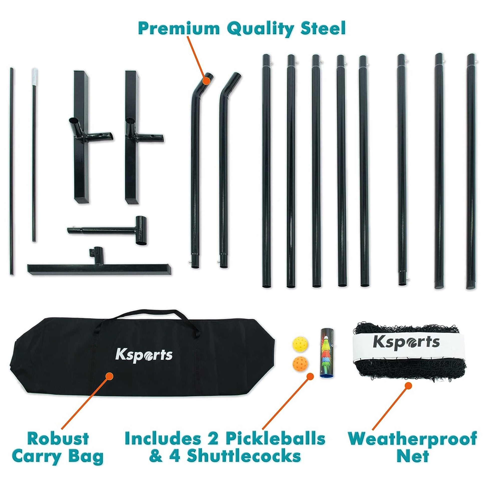 Ksports Pickleball Set, 22' Net, LED Shuttlecocks, Carry Bag & Game Balls, White - Angler's Pro Tackle & Outdoors