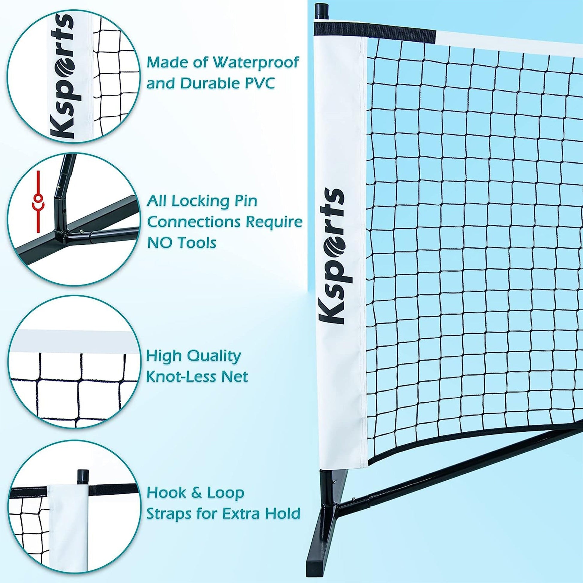 Ksports Pickleball Set, 22' Net, LED Shuttlecocks, Carry Bag & Game Balls, White - Angler's Pro Tackle & Outdoors