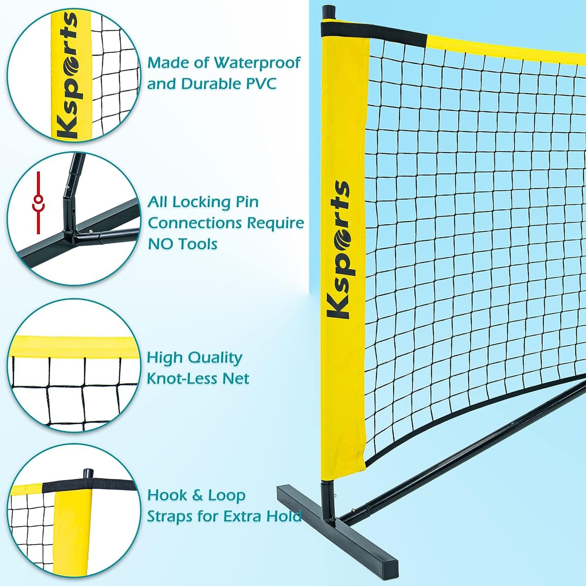 Ksports Pickleball Set 22' Net, LED Shuttlecocks, Carry Bag & Game Balls, Yellow - Angler's Pro Tackle & Outdoors