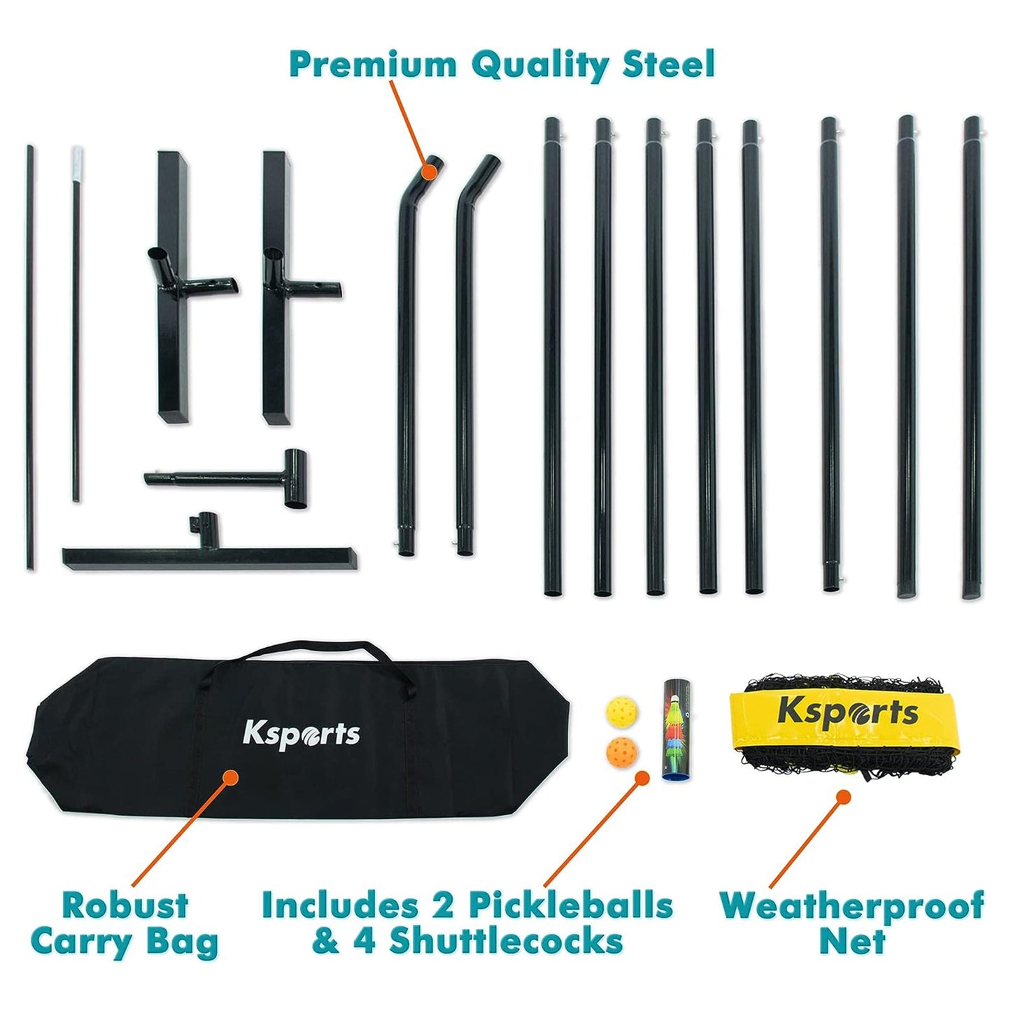 Ksports Pickleball Set 22' Net, LED Shuttlecocks, Carry Bag & Game Balls, Yellow - Angler's Pro Tackle & Outdoors