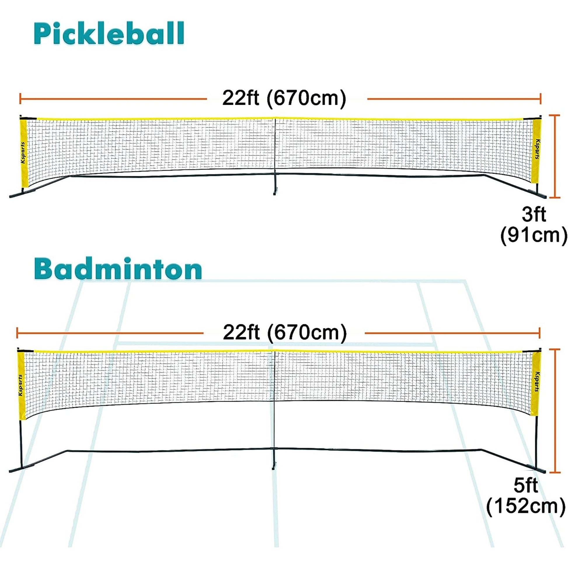 Ksports Pickleball Set 22' Net, LED Shuttlecocks, Carry Bag & Game Balls, Yellow - Angler's Pro Tackle & Outdoors