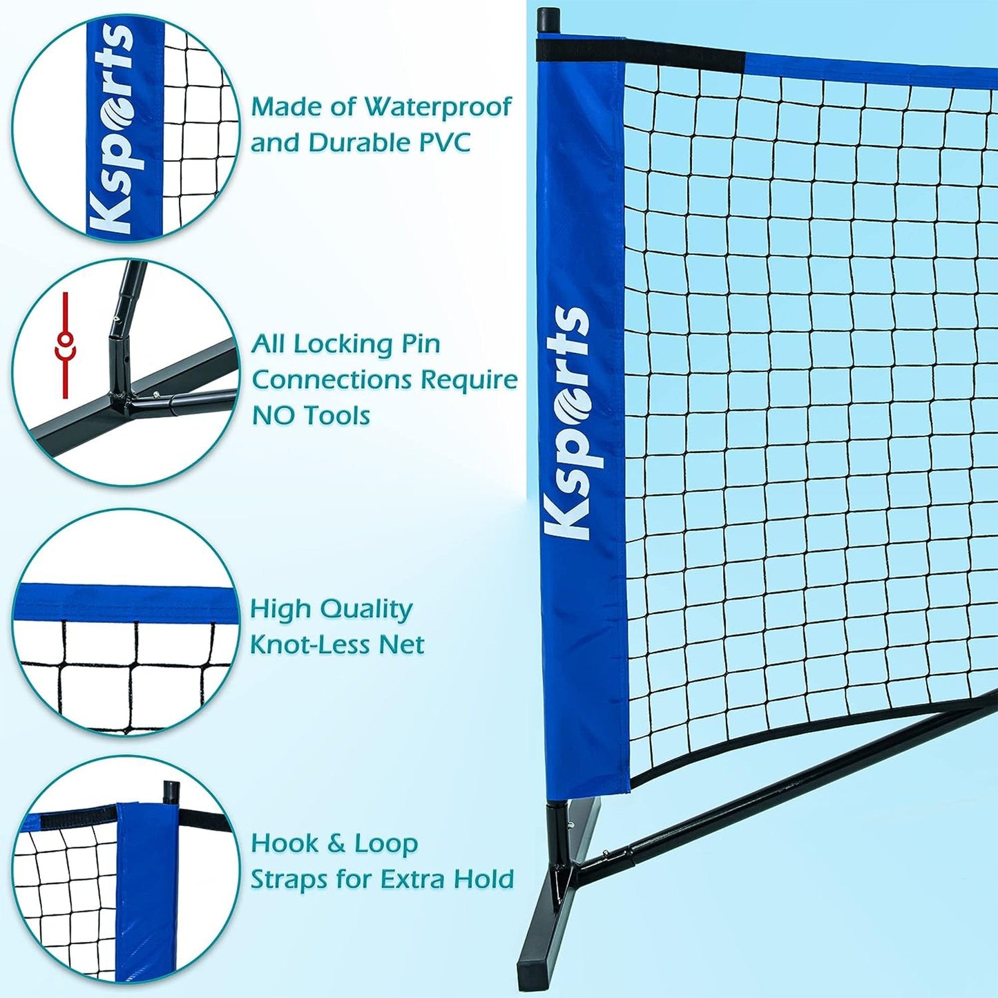 Ksports Pickleball Set w/22' Net, LED Shuttlecocks, Carry Bag & Game Balls, Blue - Angler's Pro Tackle & Outdoors