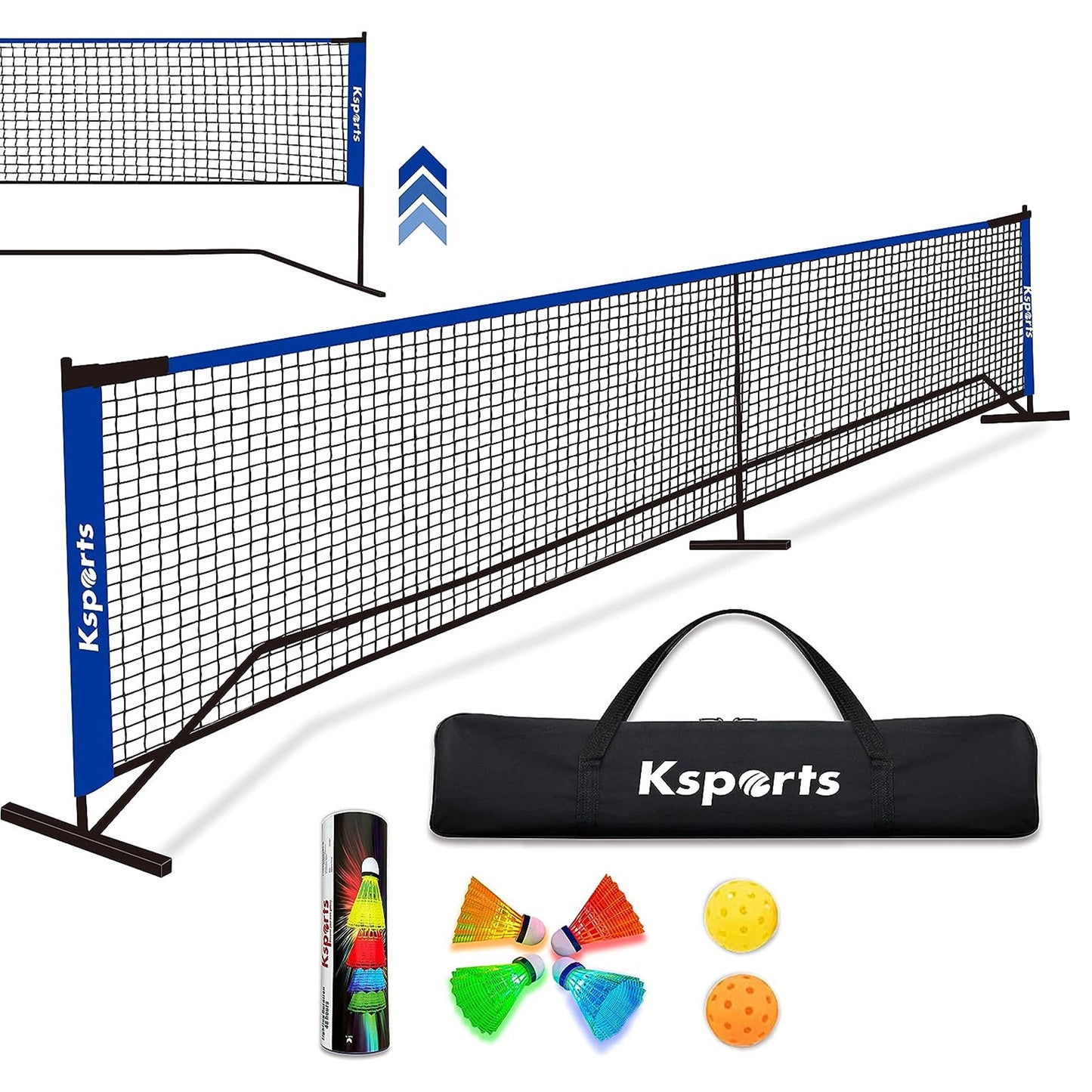 Ksports Pickleball Set w/22' Net, LED Shuttlecocks, Carry Bag & Game Balls, Blue - Angler's Pro Tackle & Outdoors