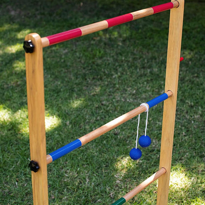 Yard Games Backyard Outdoor Wooden Double Ladder Toss Game Set w/ Case, Red/Blue