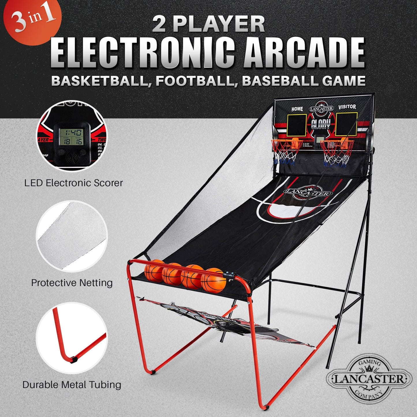 Lancaster 2 Player Electronic Arcade 3 in 1 Basketball, Football, Baseball Game - Angler's Pro Tackle & Outdoors