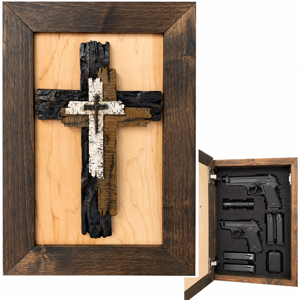 Bellewood Designs - Three Layered Cross Decorative Wall-Mounted Secure Gun Cabinet