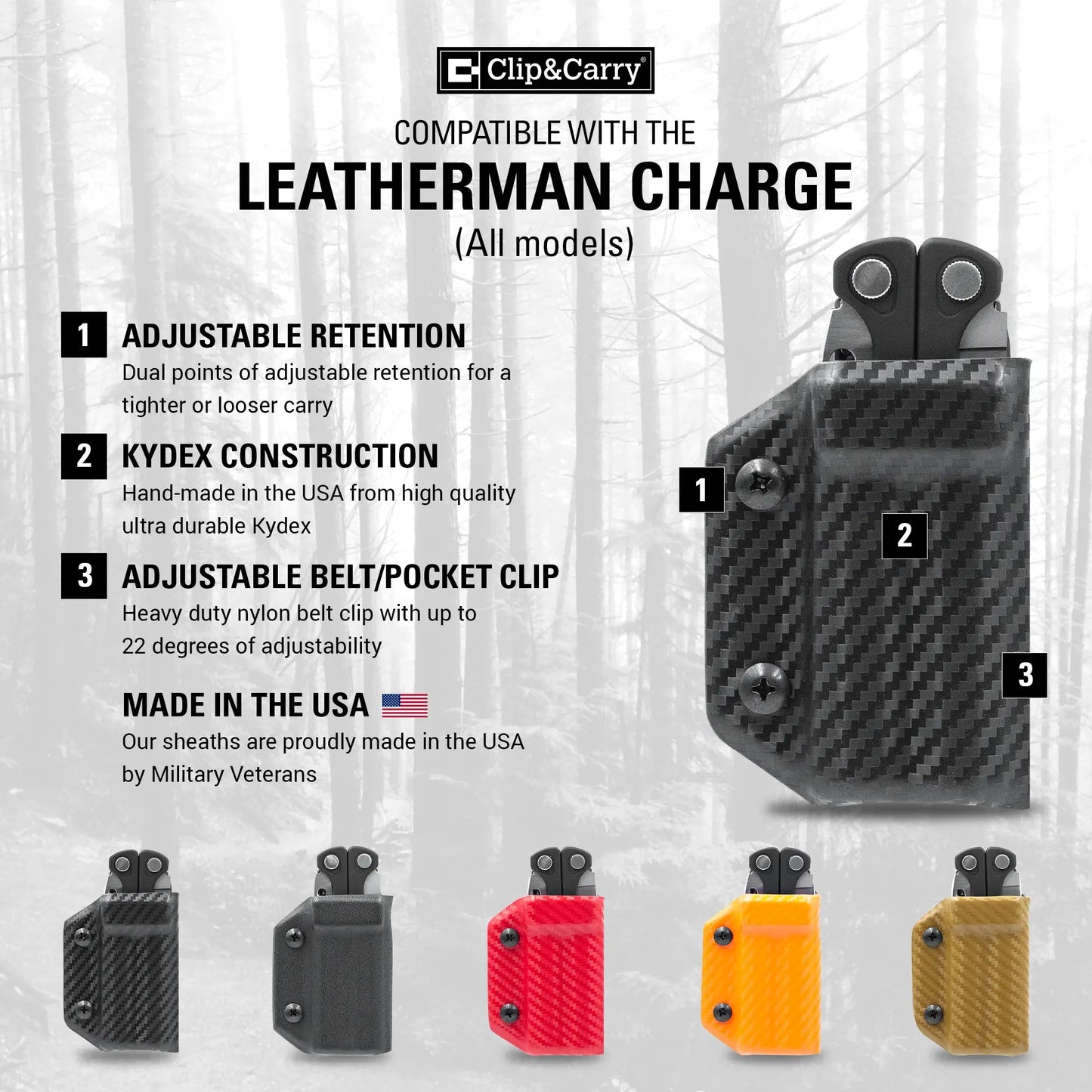 Clip & Carry Kydex Sheath for Leatherman Charge & Charge +