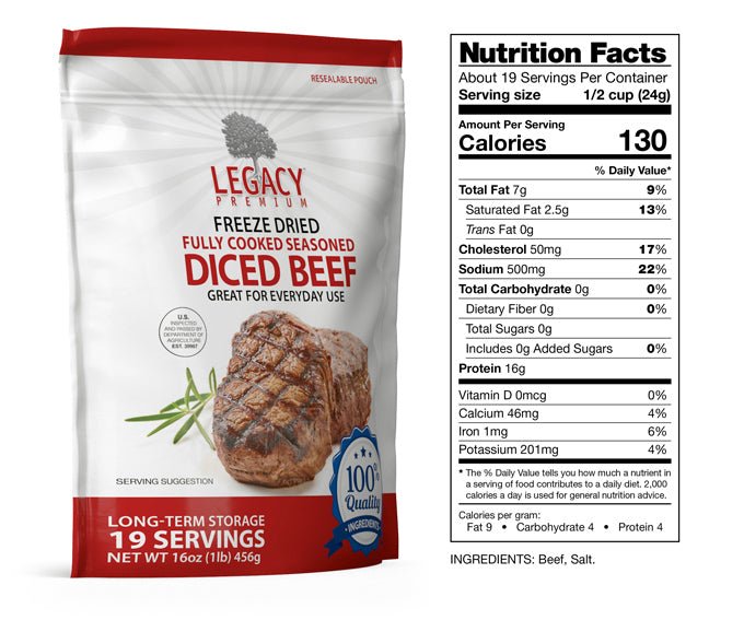 Legacy Food Storage 100% USDA Freeze Dried Beef Dices - Angler's Pro Tackle & Outdoors