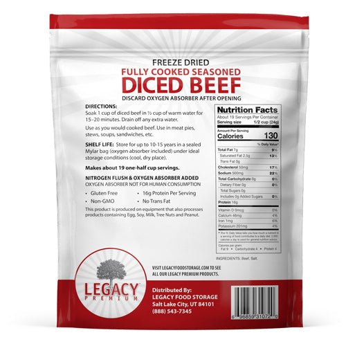 Legacy Food Storage 100% USDA Freeze Dried Beef Dices - Angler's Pro Tackle & Outdoors