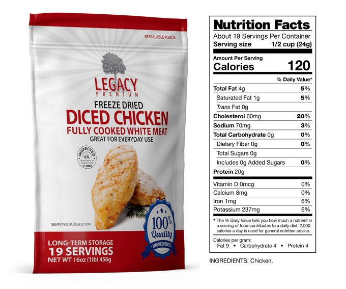 Legacy Food Storage 100% USDA Freeze Dried Chicken Dices - Angler's Pro Tackle & Outdoors