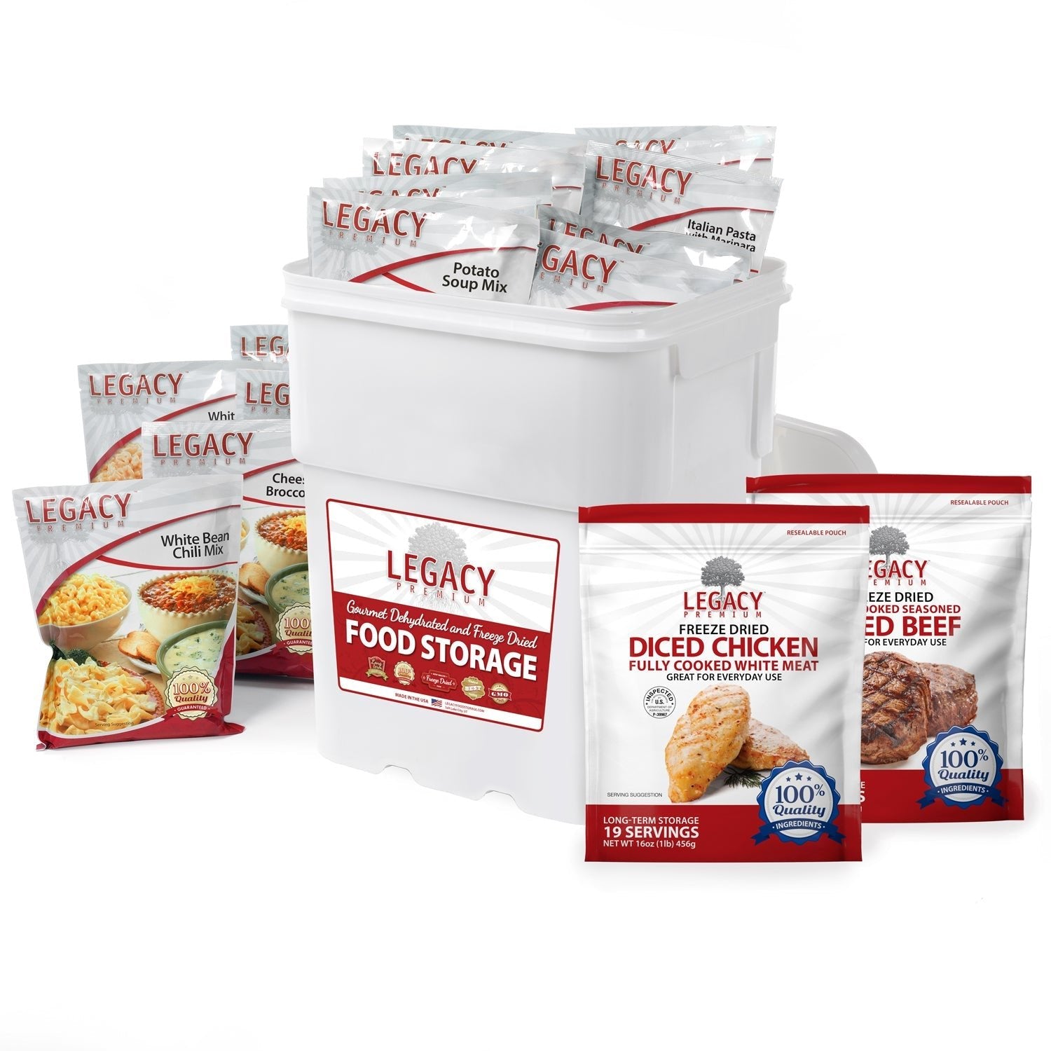 Legacy Food Storage 158 Serving Freeze Dried Chicken, Beef and Entree Combo Bucket - Angler's Pro Tackle & Outdoors