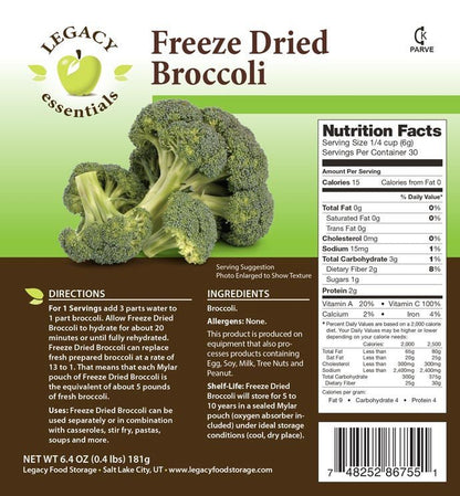 Legacy Food Storage Freeze Dried Broccoli - Angler's Pro Tackle & Outdoors